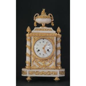Louis XVI-period Pedestal Clock By Charles Bertrand, With Bronze Attributed To Bécourt