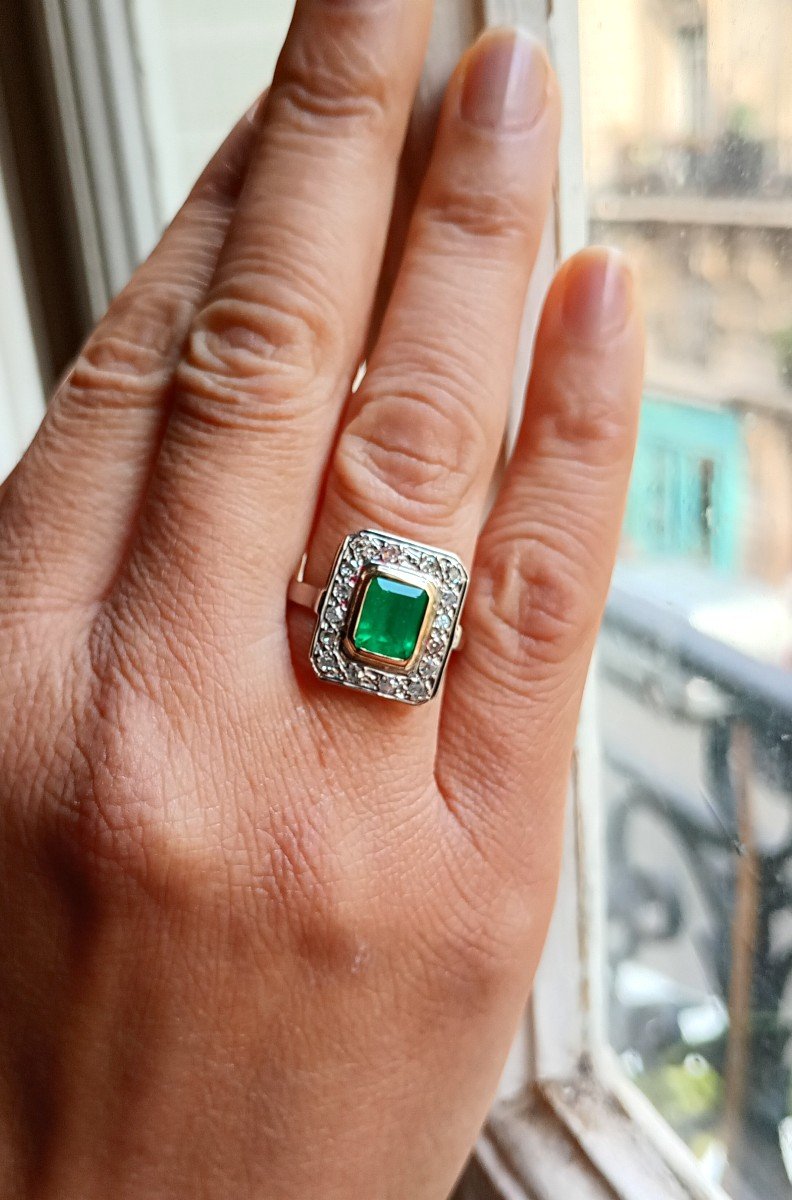 Bague Art Déco sertie d'une émeraude-photo-4