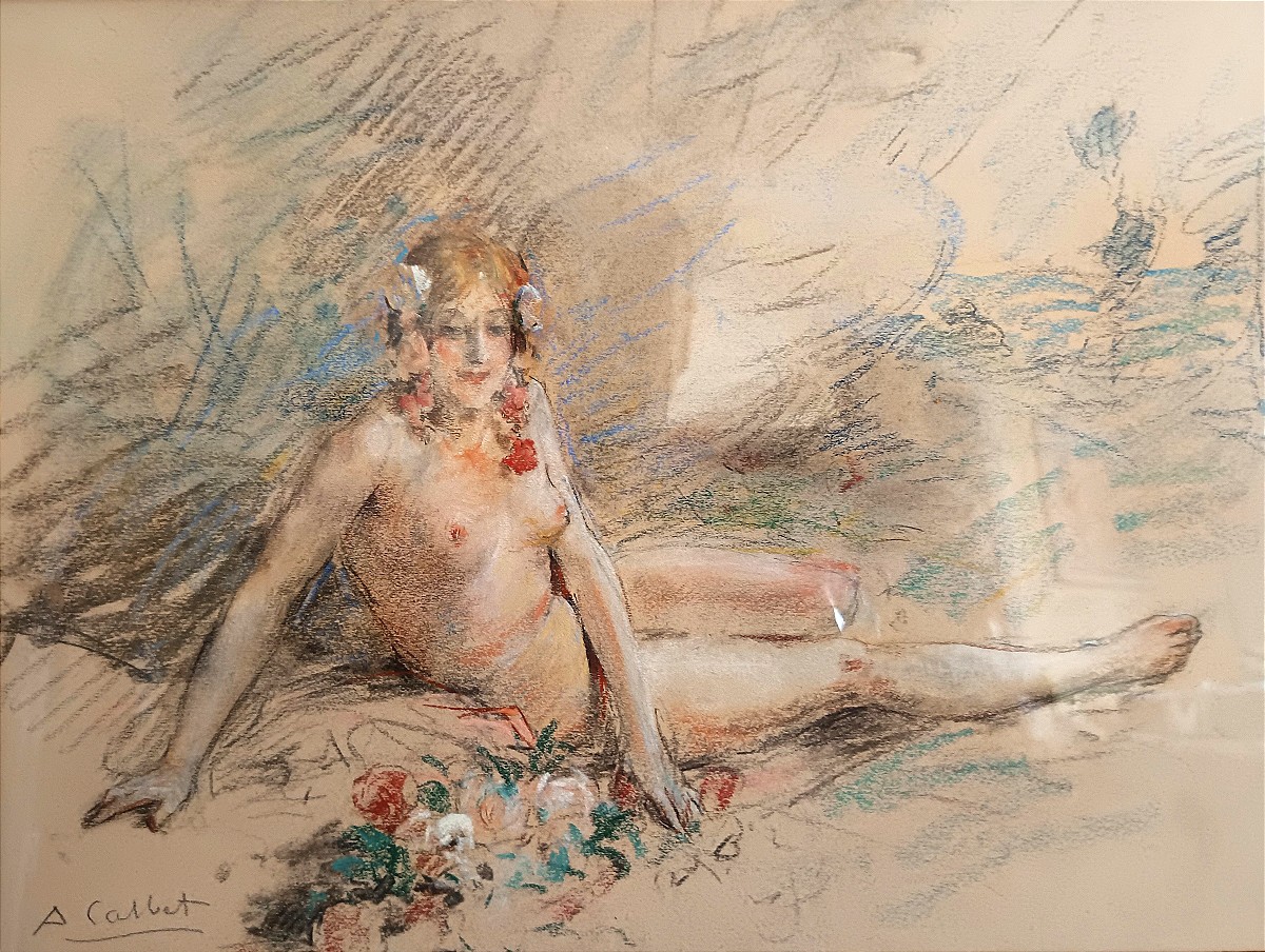Languid Woman, Pastel By Antoine Calbet