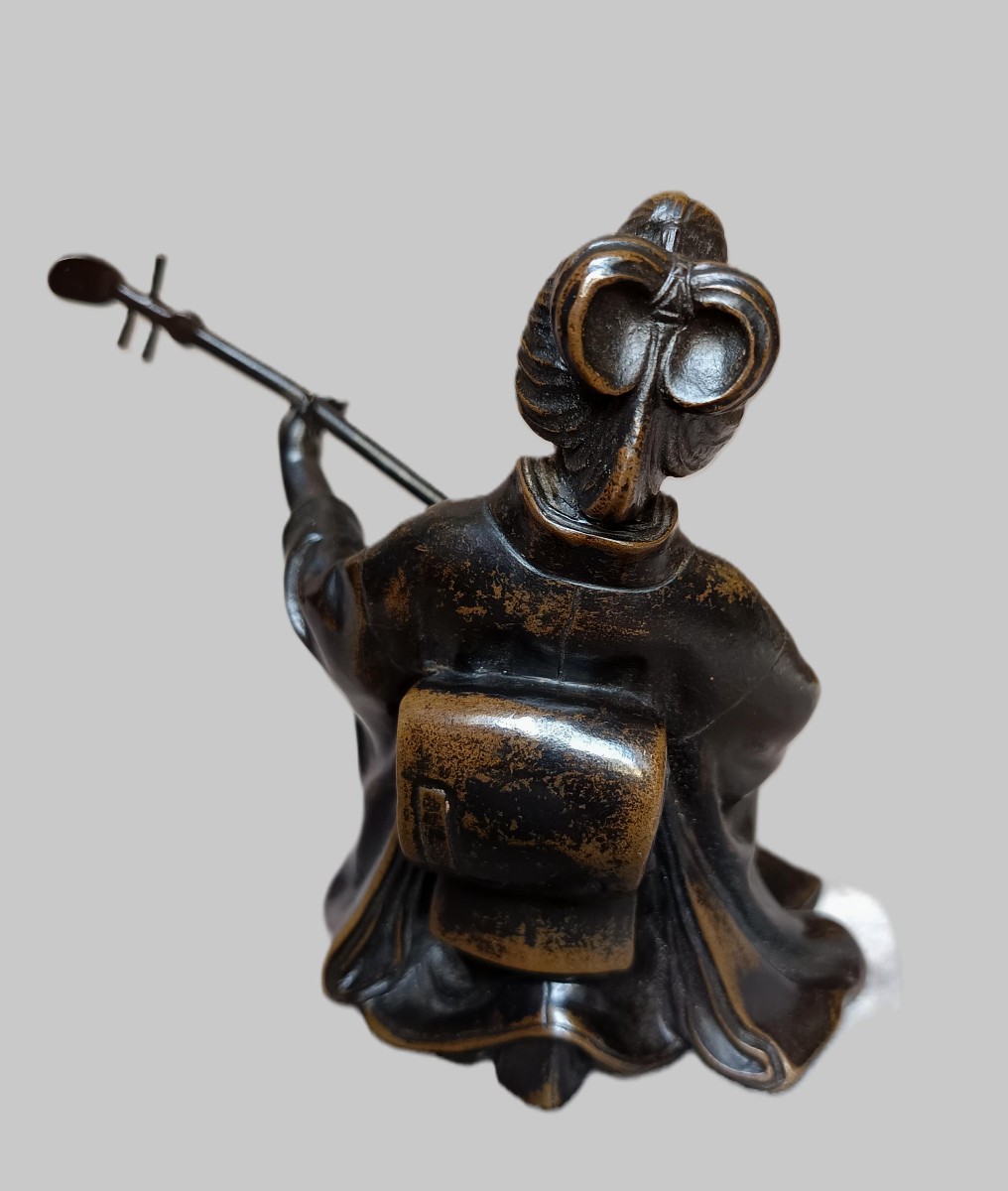 Bronze Okimono Of A Geisha-photo-3
