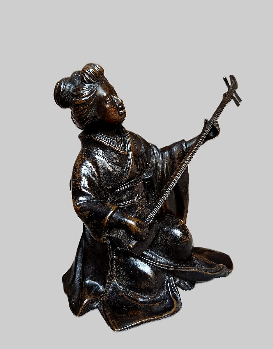 Bronze Okimono Of A Geisha-photo-2