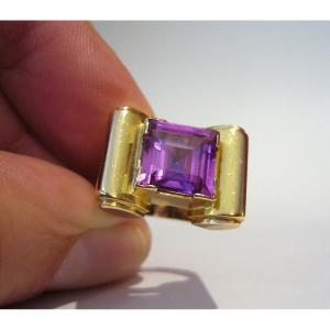 Gold Tank Ring Set With An Amethyst