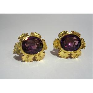 Pair Of Gold And Amethyst Earrings