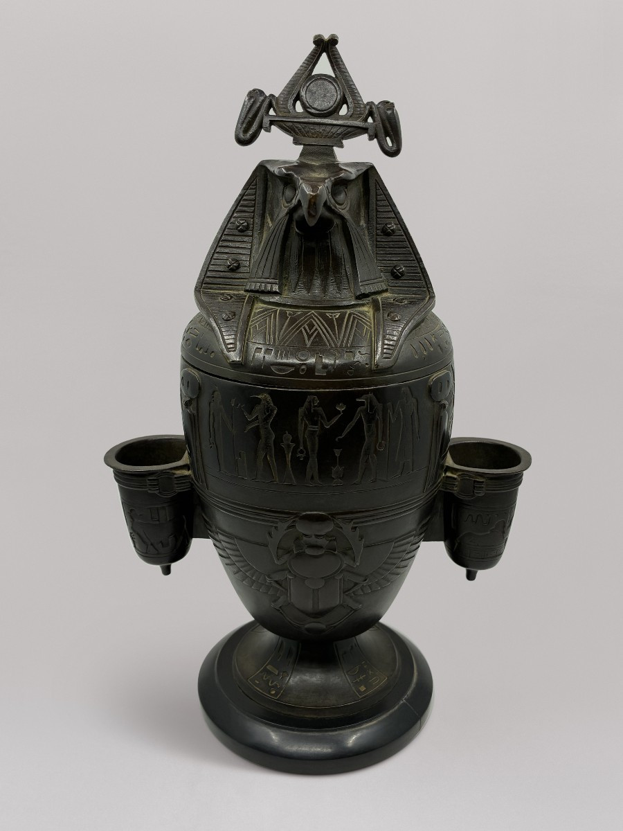 Bronze Cigar Humidor In The Shape Of A Canopic Jar - 19th Century-photo-2