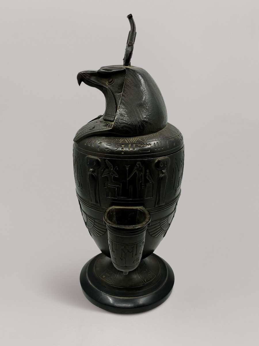 Bronze Cigar Humidor In The Shape Of A Canopic Jar - 19th Century-photo-3