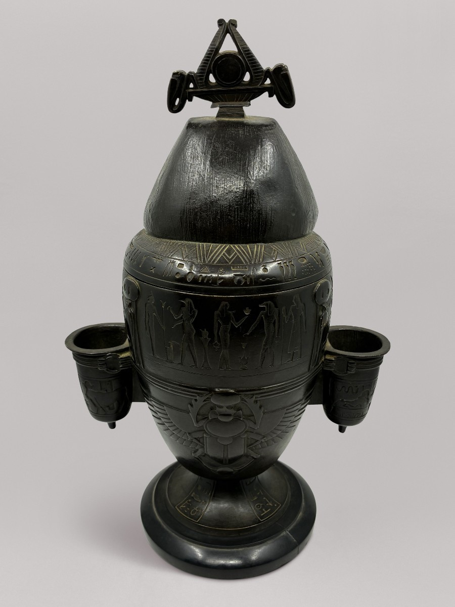 Bronze Cigar Humidor In The Shape Of A Canopic Jar - 19th Century-photo-4