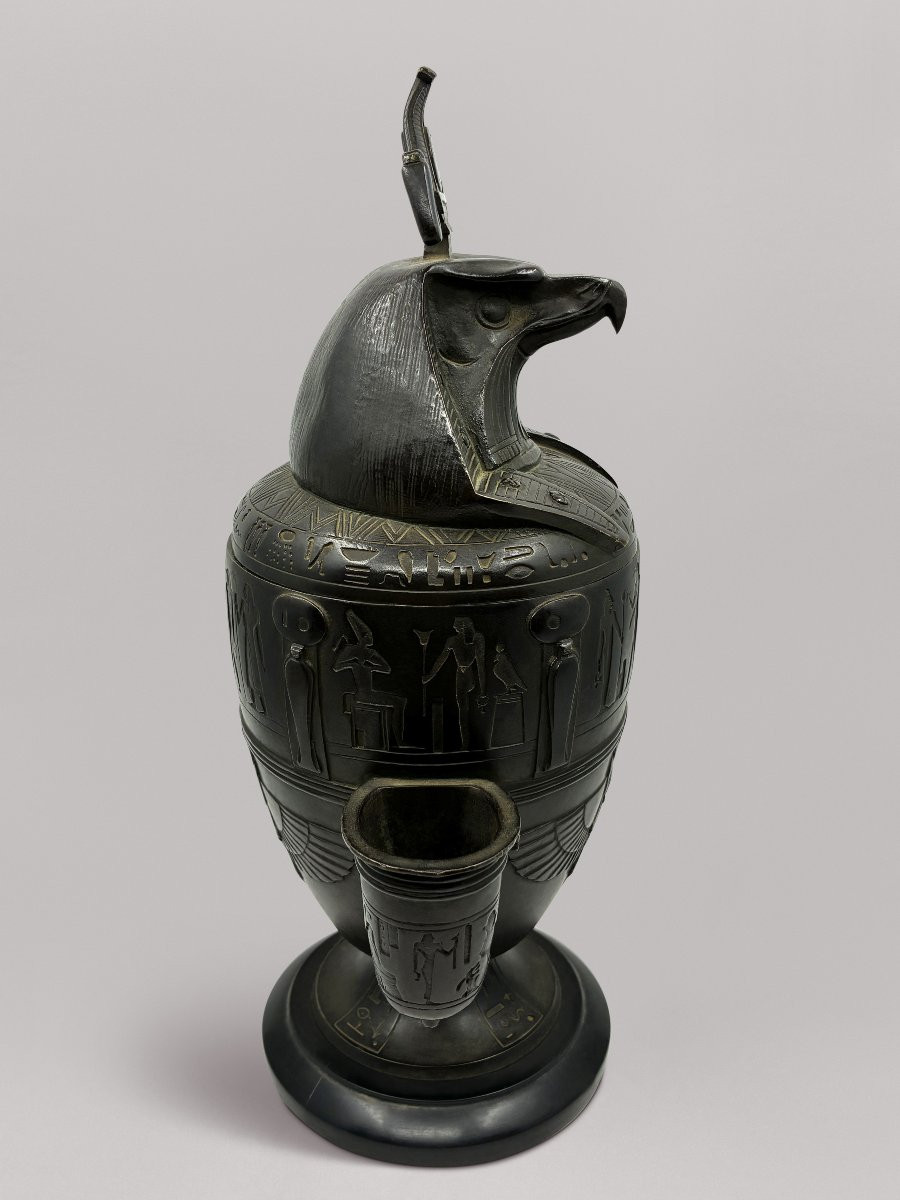 Bronze Cigar Humidor In The Shape Of A Canopic Jar - 19th Century-photo-1