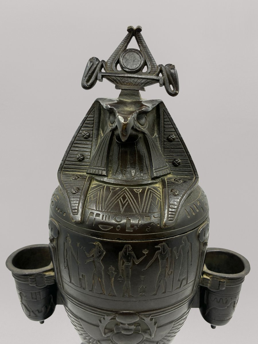 Bronze Cigar Humidor In The Shape Of A Canopic Jar - 19th Century-photo-2