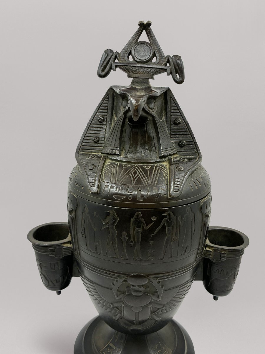 Bronze Cigar Humidor In The Shape Of A Canopic Jar - 19th Century-photo-3