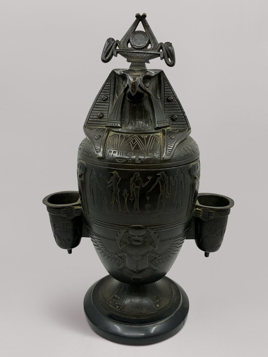 Bronze Cigar Humidor In The Shape Of A Canopic Jar - 19th Century-photo-4
