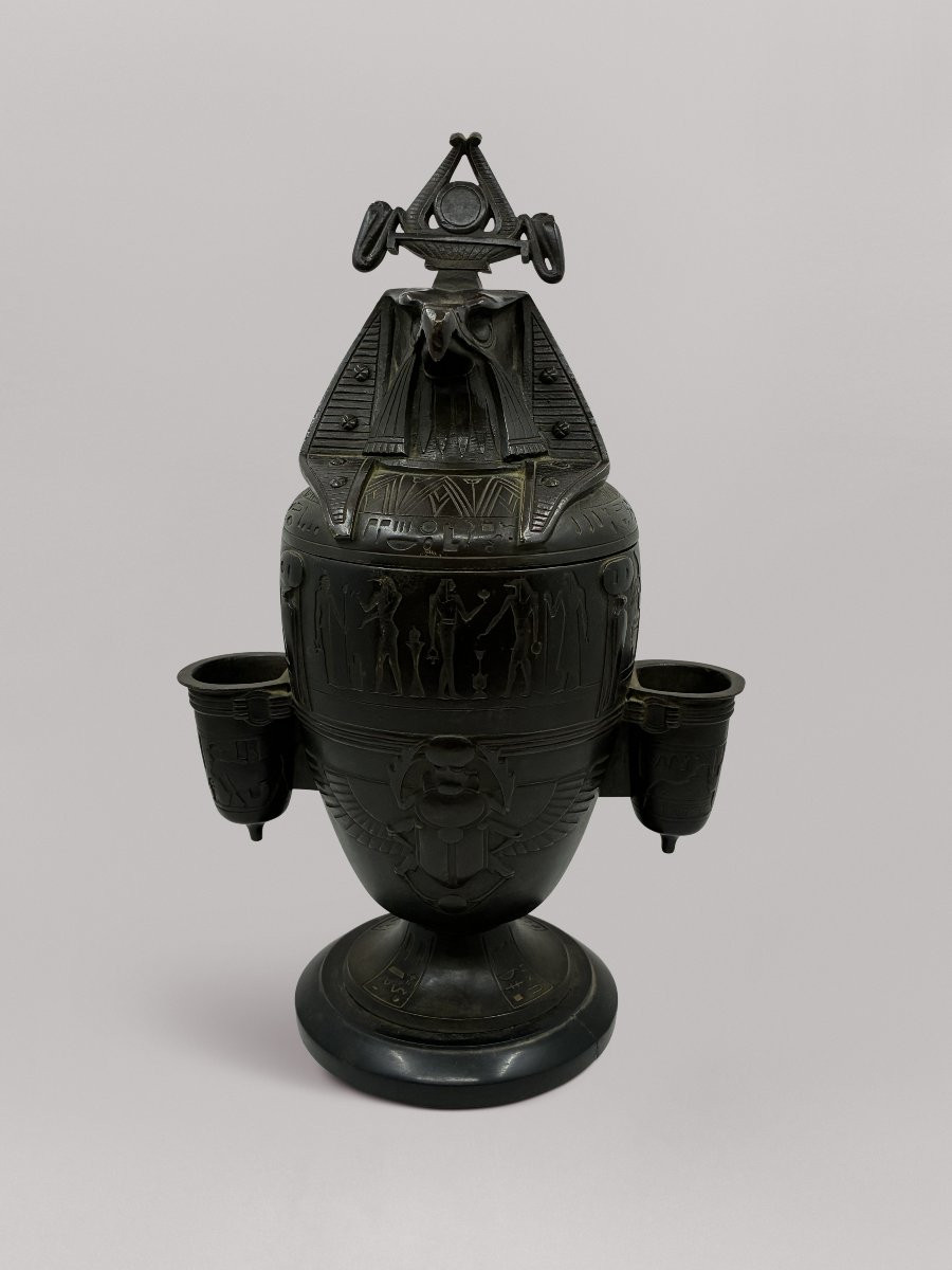 Bronze Cigar Humidor In The Shape Of A Canopic Jar - 19th Century-photo-5