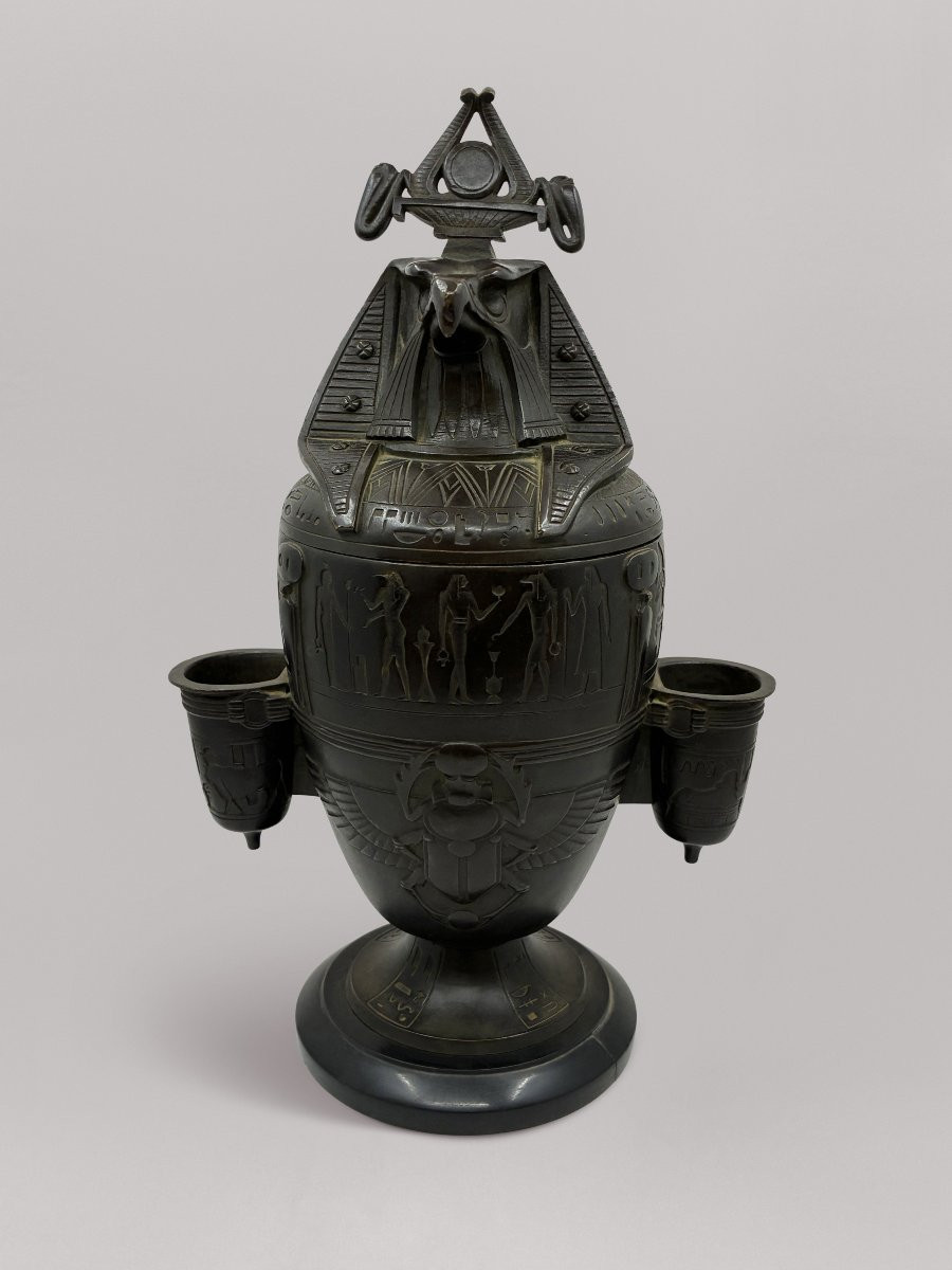 Bronze Cigar Humidor In The Shape Of A Canopic Jar - 19th Century-photo-6