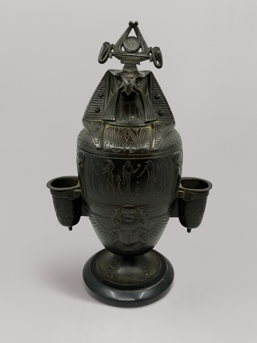 Bronze Cigar Humidor In The Shape Of A Canopic Jar - 19th Century