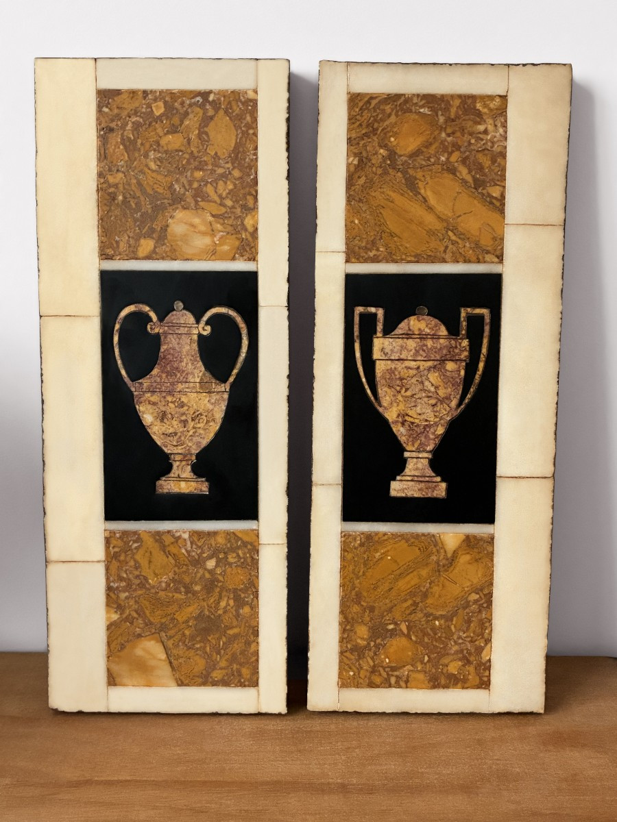 Rectangular Panels In Hard Stone Marquetry - Late 18th/early 19th Century