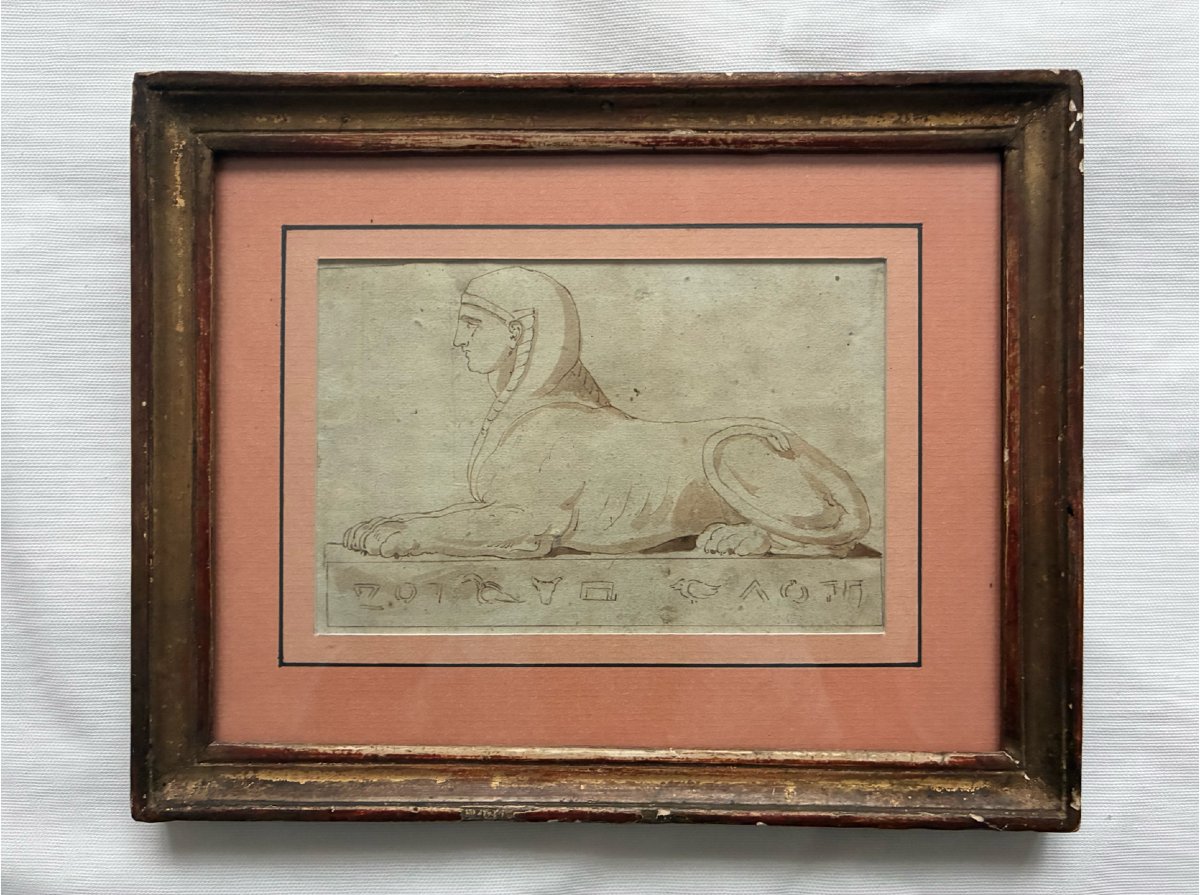 Reclining Sphinx — Pen-and-ink Drawing With Wash, 18th-century French School