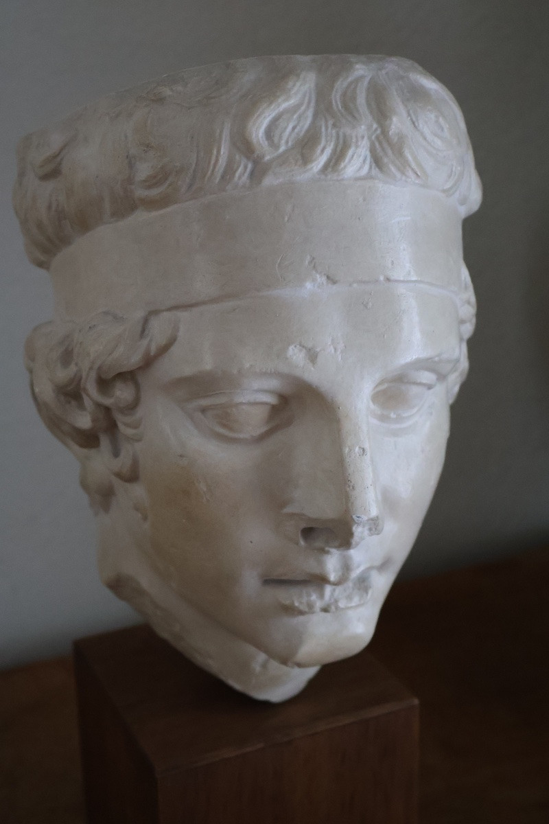 Roman Head In Plaster With Marble Effect, After The Greek Diadumenus-photo-3