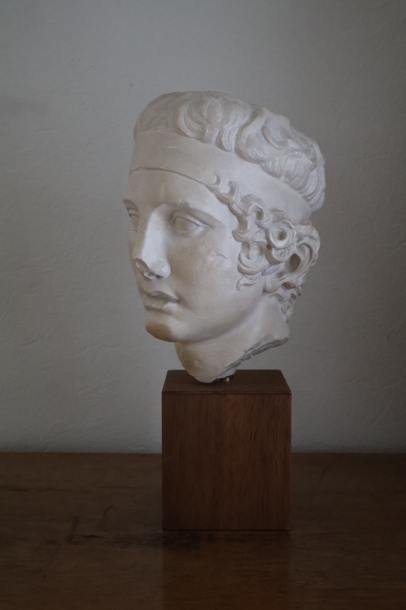 Roman Head In Plaster With Marble Effect, After The Greek Diadumenus-photo-5