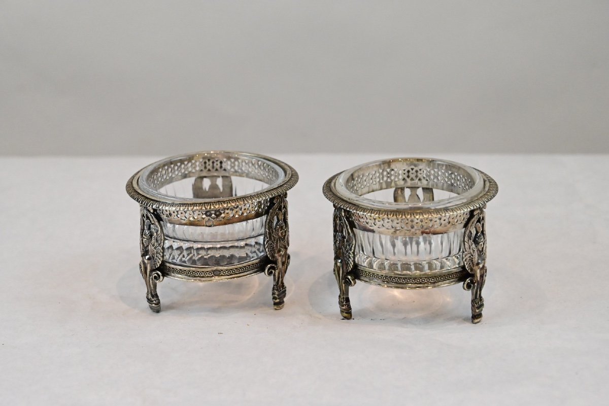 Lot De 4 Salières En Cristal Et Argent Sterling – Vintage, État Correct