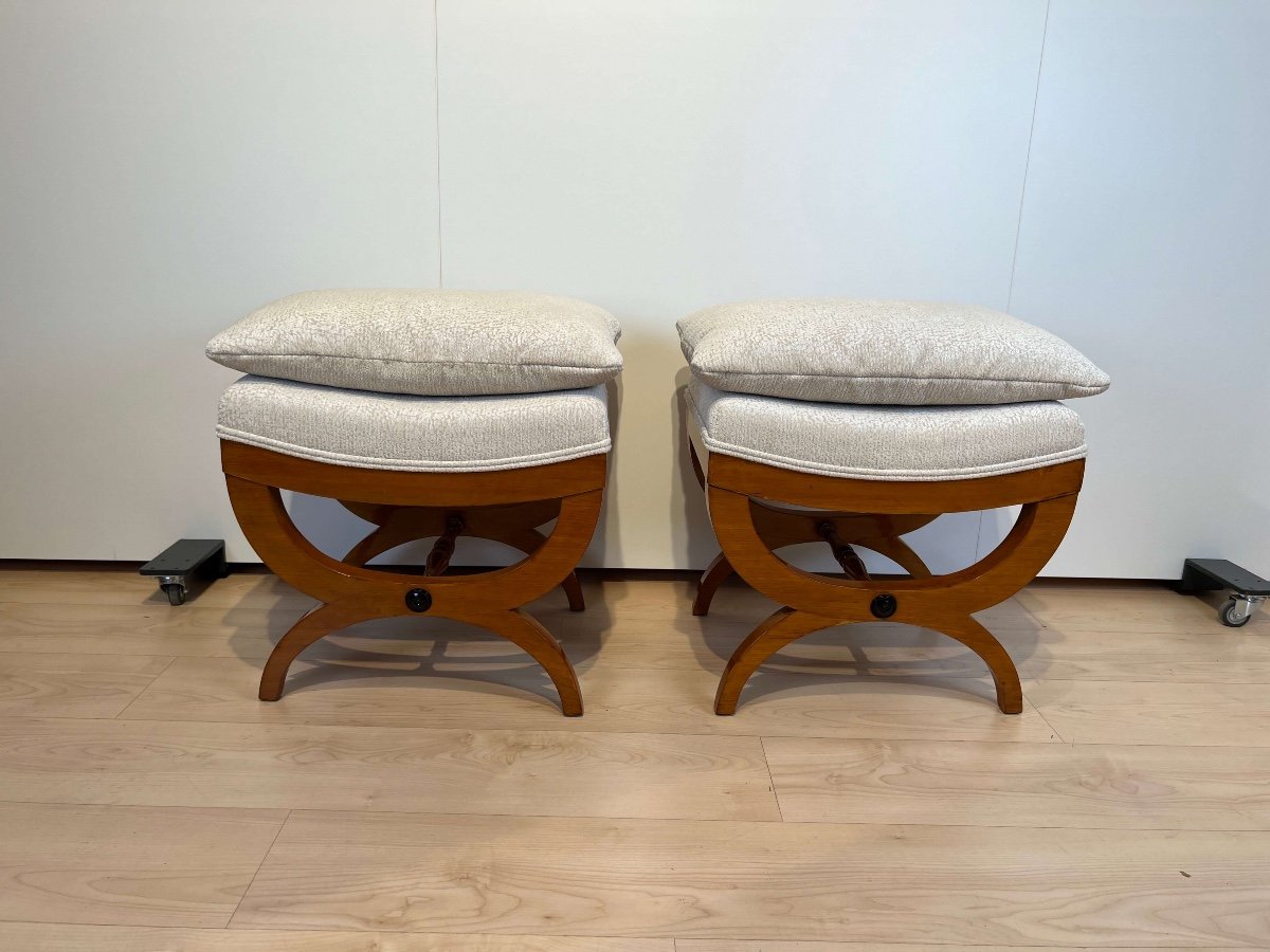 Pair Of Large Stools, Beech Wood, France Circa 1860-photo-2