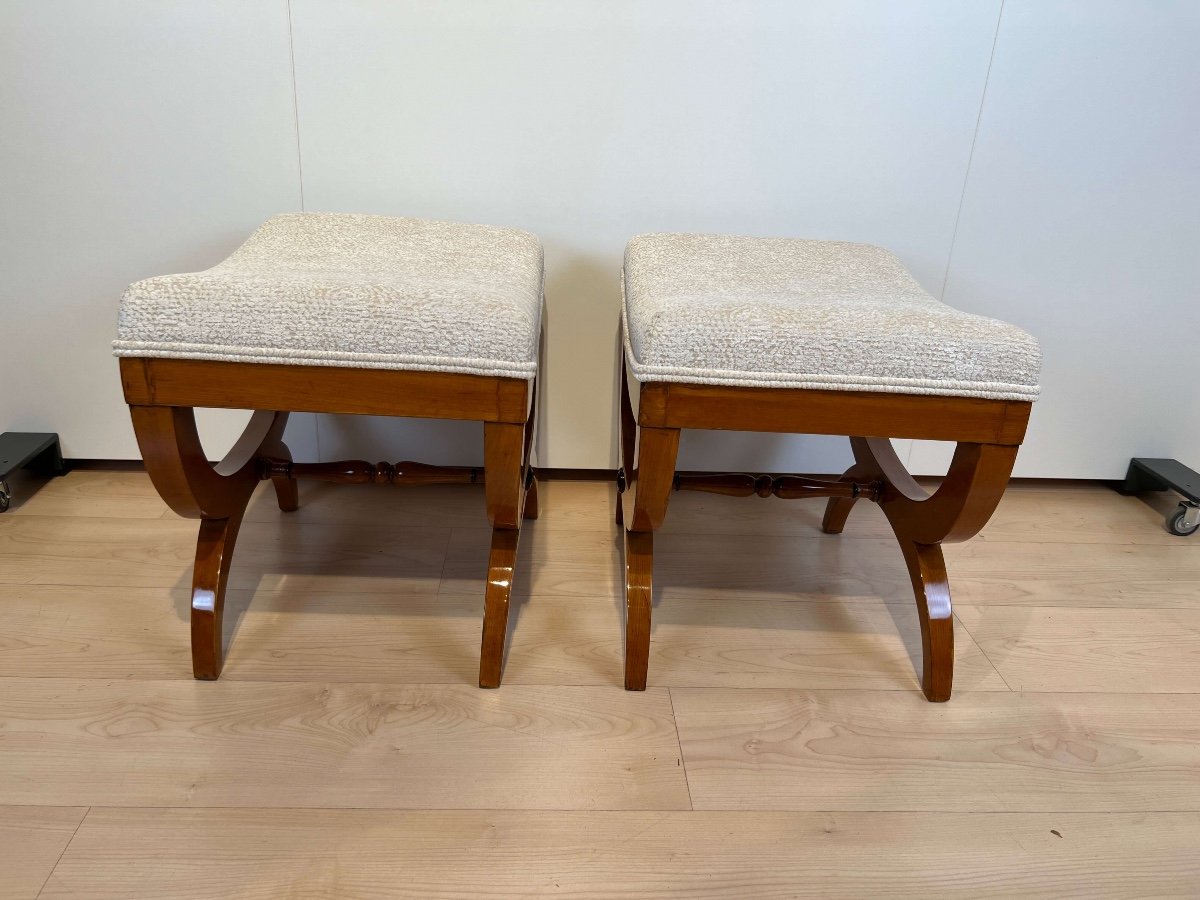 Pair Of Large Stools, Beech Wood, France Circa 1860-photo-1