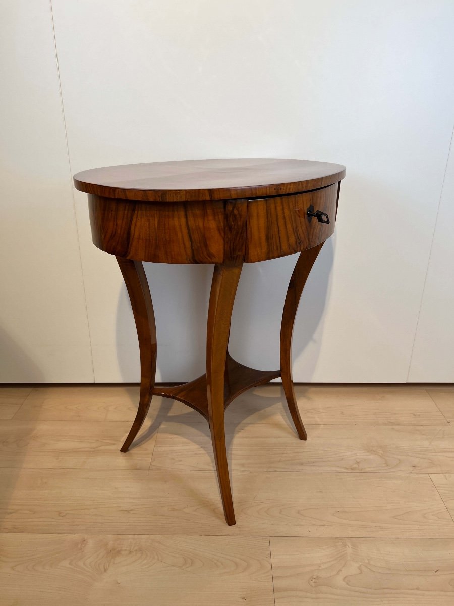 Table d'Appoint Ovale Biedermeier, Noyer, Allemagne Du Sud Vers 1820-photo-4