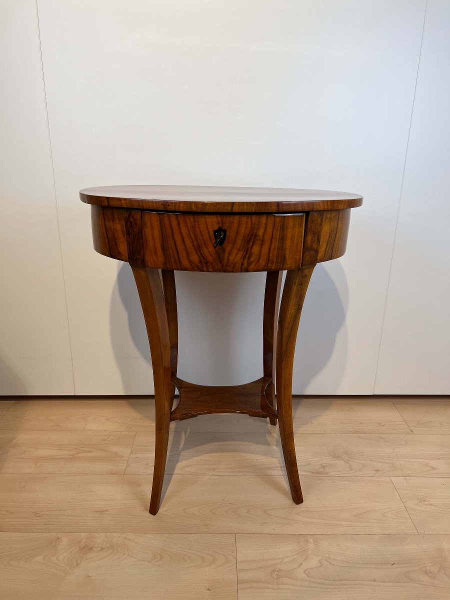 Table d'Appoint Ovale Biedermeier, Noyer, Allemagne Du Sud Vers 1820-photo-1