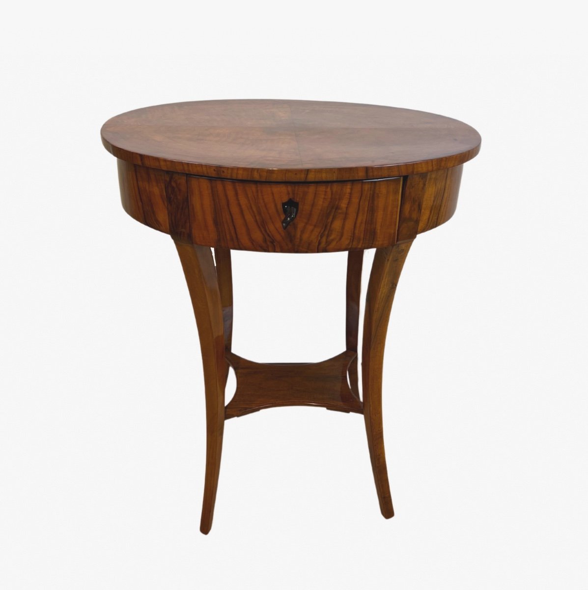 Table d'Appoint Ovale Biedermeier, Noyer, Allemagne Du Sud Vers 1820