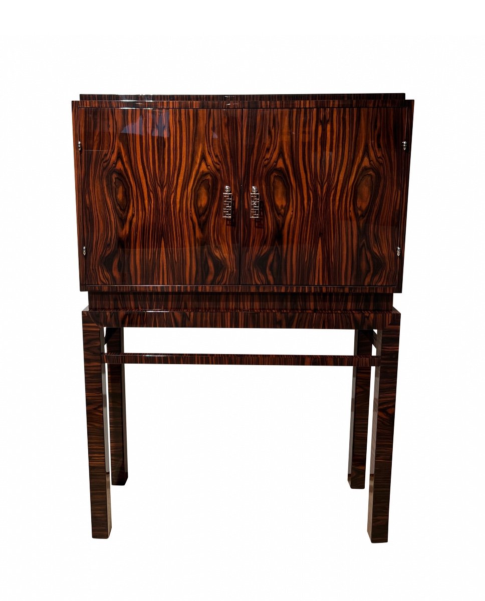 High Art Deco Cabinet, Macassar Veneer, Mahogany, France Circa 1930