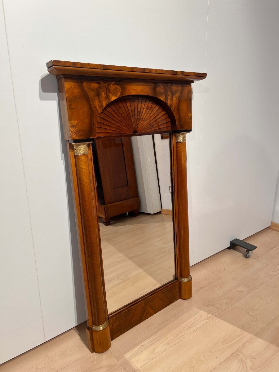 Biedermeier Walnut, Maple, Brass Wall Mirror, Germany Circa 1820-photo-2