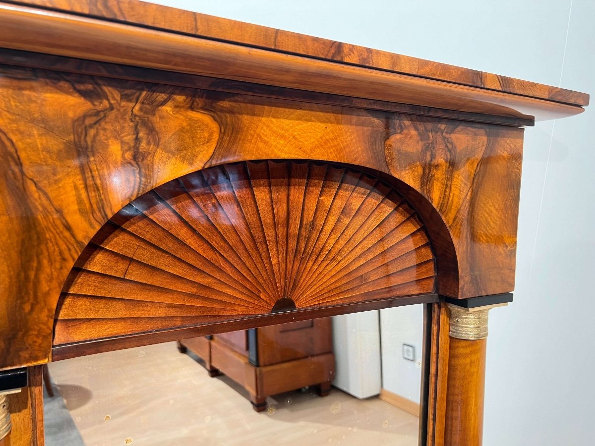 Biedermeier Walnut, Maple, Brass Wall Mirror, Germany Circa 1820-photo-3