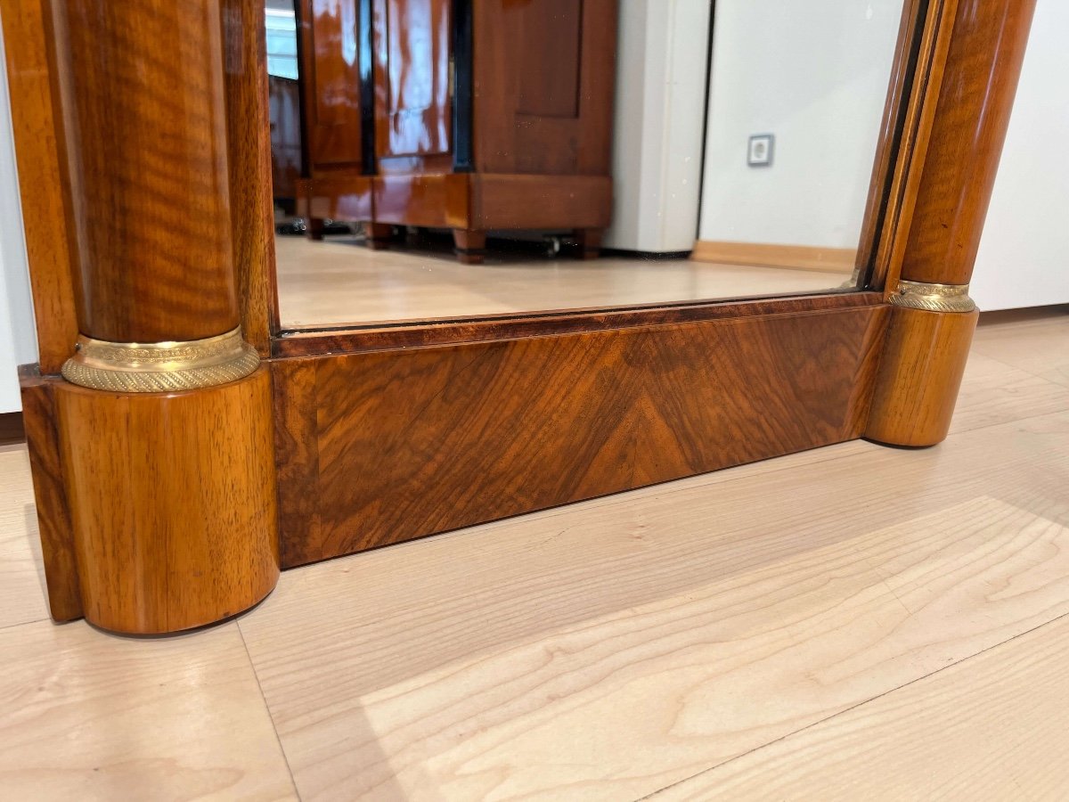 Biedermeier Walnut, Maple, Brass Wall Mirror, Germany Circa 1820-photo-5