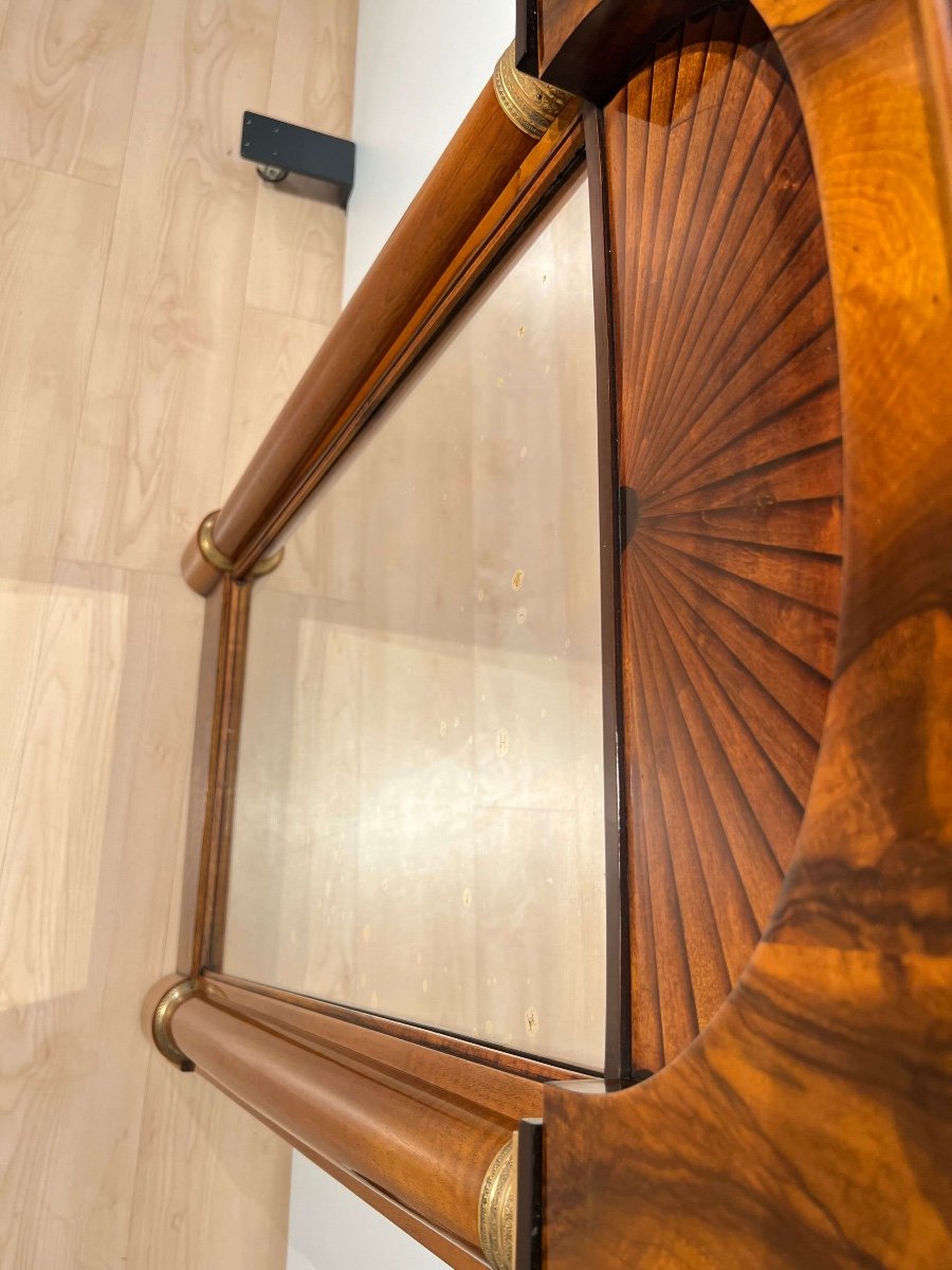 Biedermeier Walnut, Maple, Brass Wall Mirror, Germany Circa 1820-photo-6