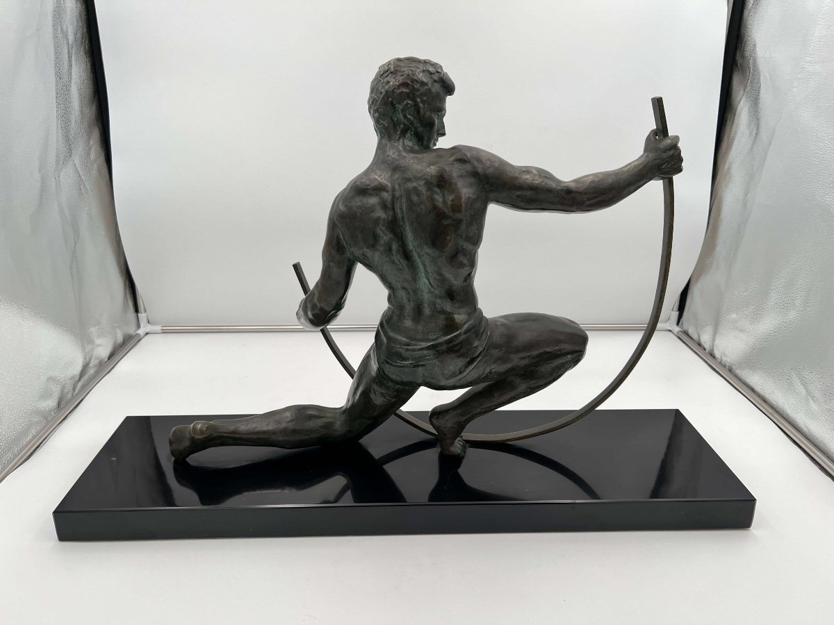 Art Deco Bronze Sculpture "iron Bender" By J. De Roncourt, France Circa 1930-photo-2