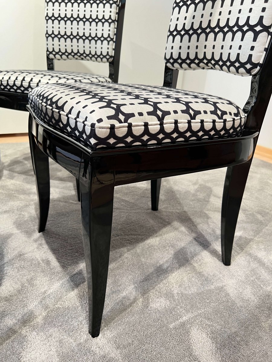 Six Art Deco High Back Dining Chairs, Black Lacquer, France Circa 1930-photo-4