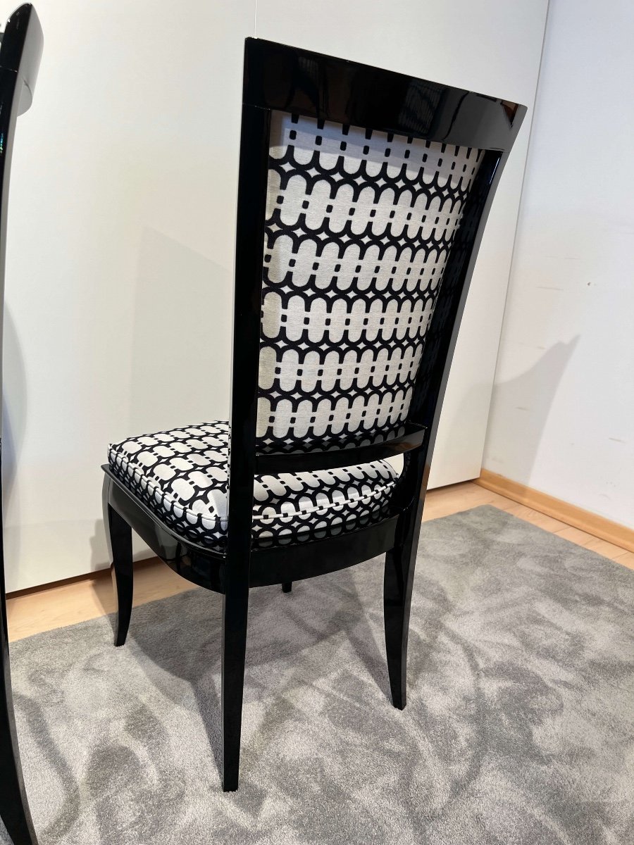 Six Art Deco High Back Dining Chairs, Black Lacquer, France Circa 1930-photo-7