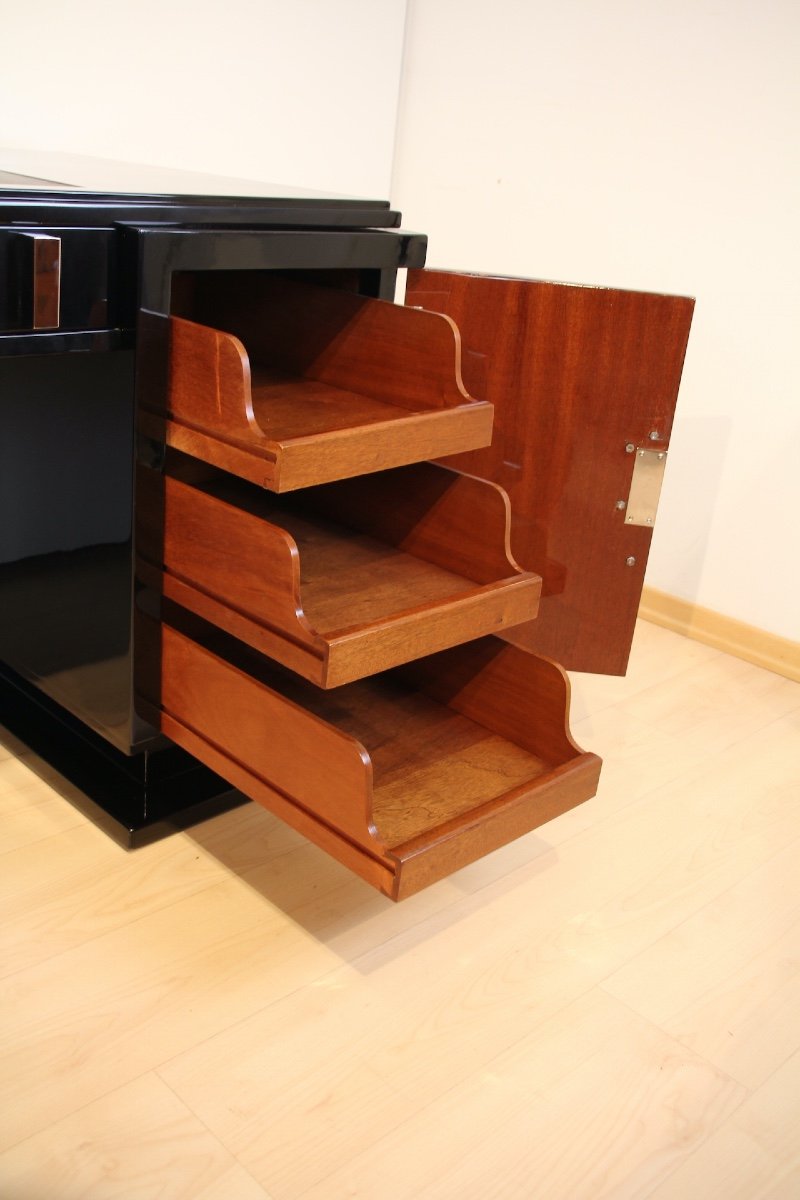 Small Art Deco Desk, Black Lacquer, Nickel, France Circa 1930-photo-3