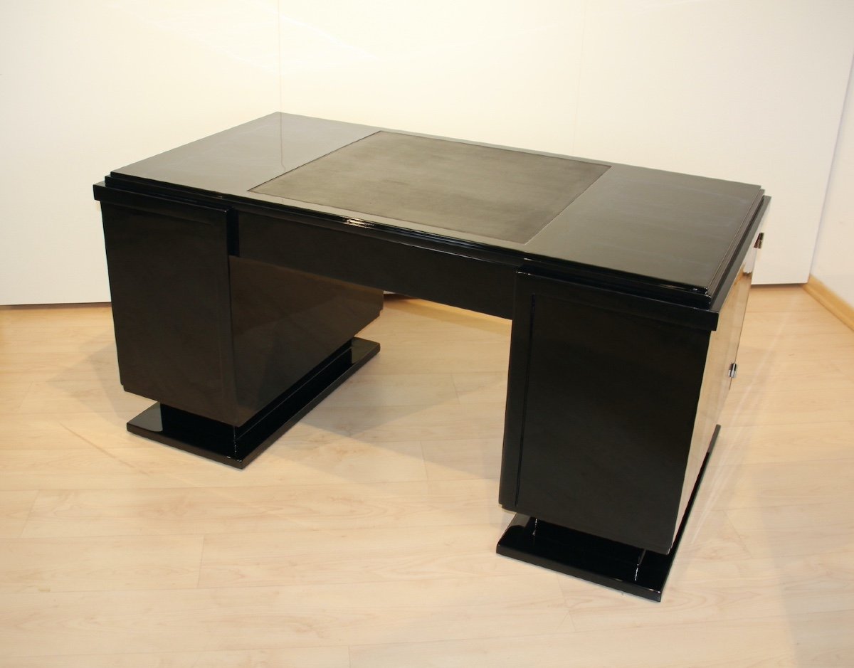 Small Art Deco Desk, Black Lacquer, Nickel, France Circa 1930-photo-8