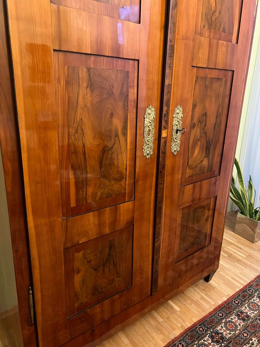 Armoire Biedermeier, Cerisier, Noyer, ébène, Laiton, Allemagne Du Sud Vers 1820-photo-4