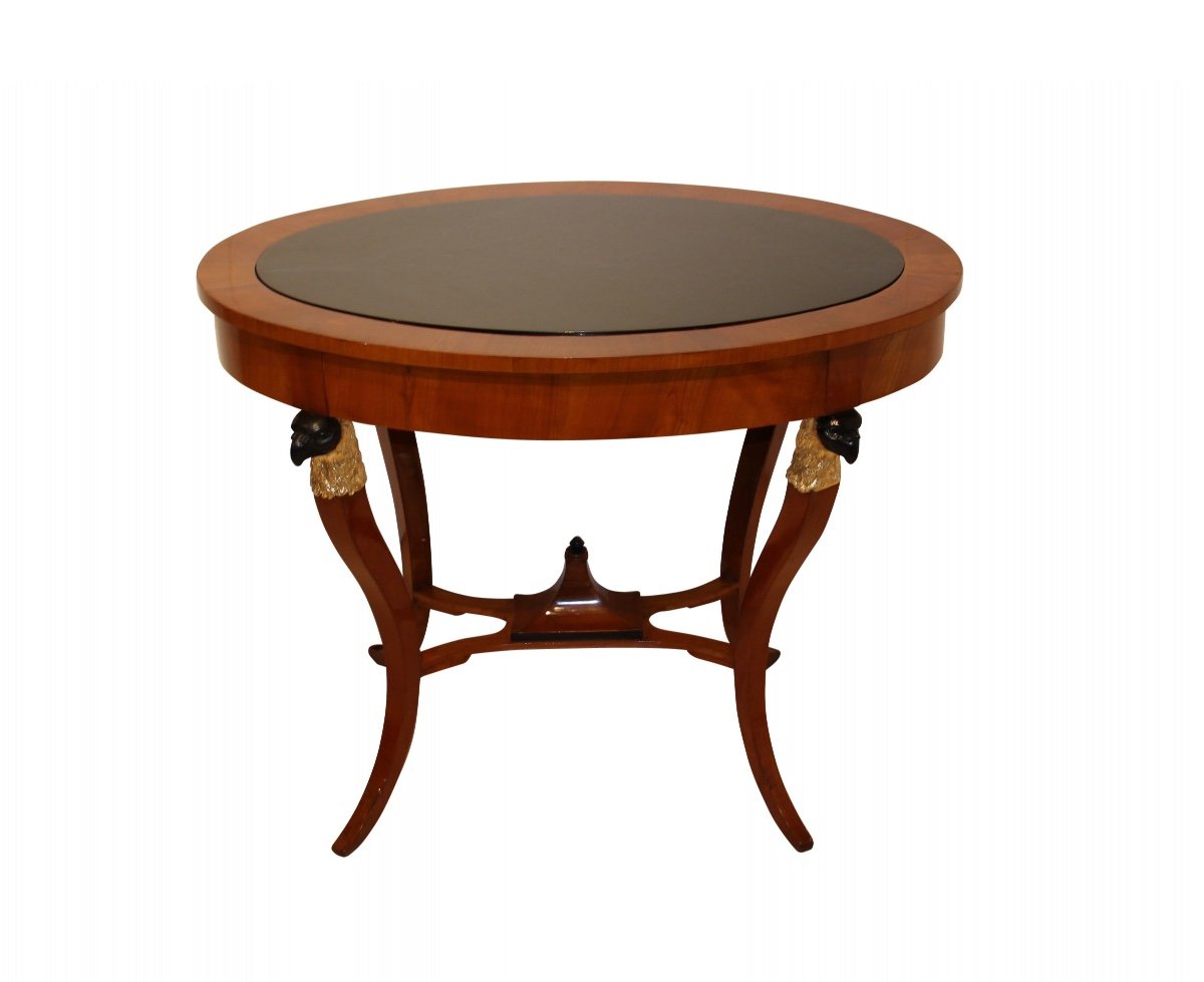 Biedermeier Or Empire Saloon Table, Cherry Veneer, Ebonise, Gold Leaf, Austria Circa 1820-photo-3