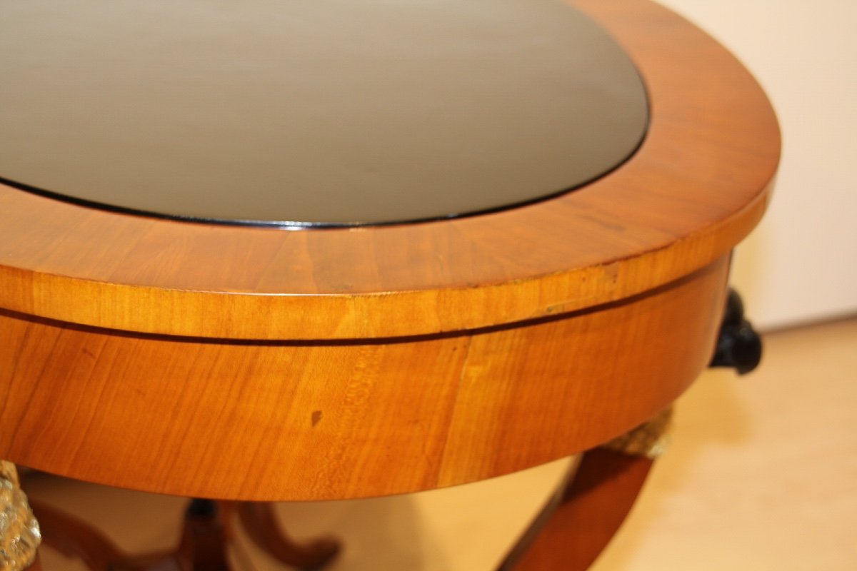 Biedermeier Or Empire Saloon Table, Cherry Veneer, Ebonise, Gold Leaf, Austria Circa 1820-photo-7