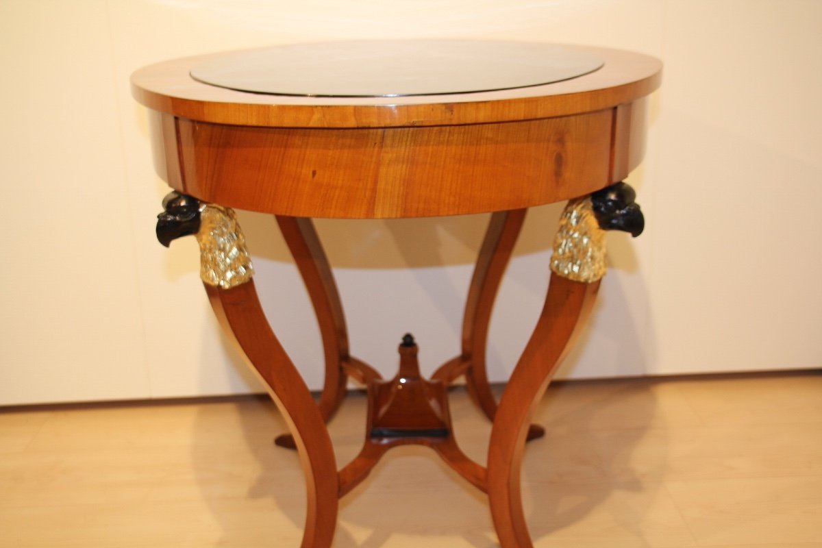 Biedermeier Or Empire Saloon Table, Cherry Veneer, Ebonise, Gold Leaf, Austria Circa 1820-photo-8
