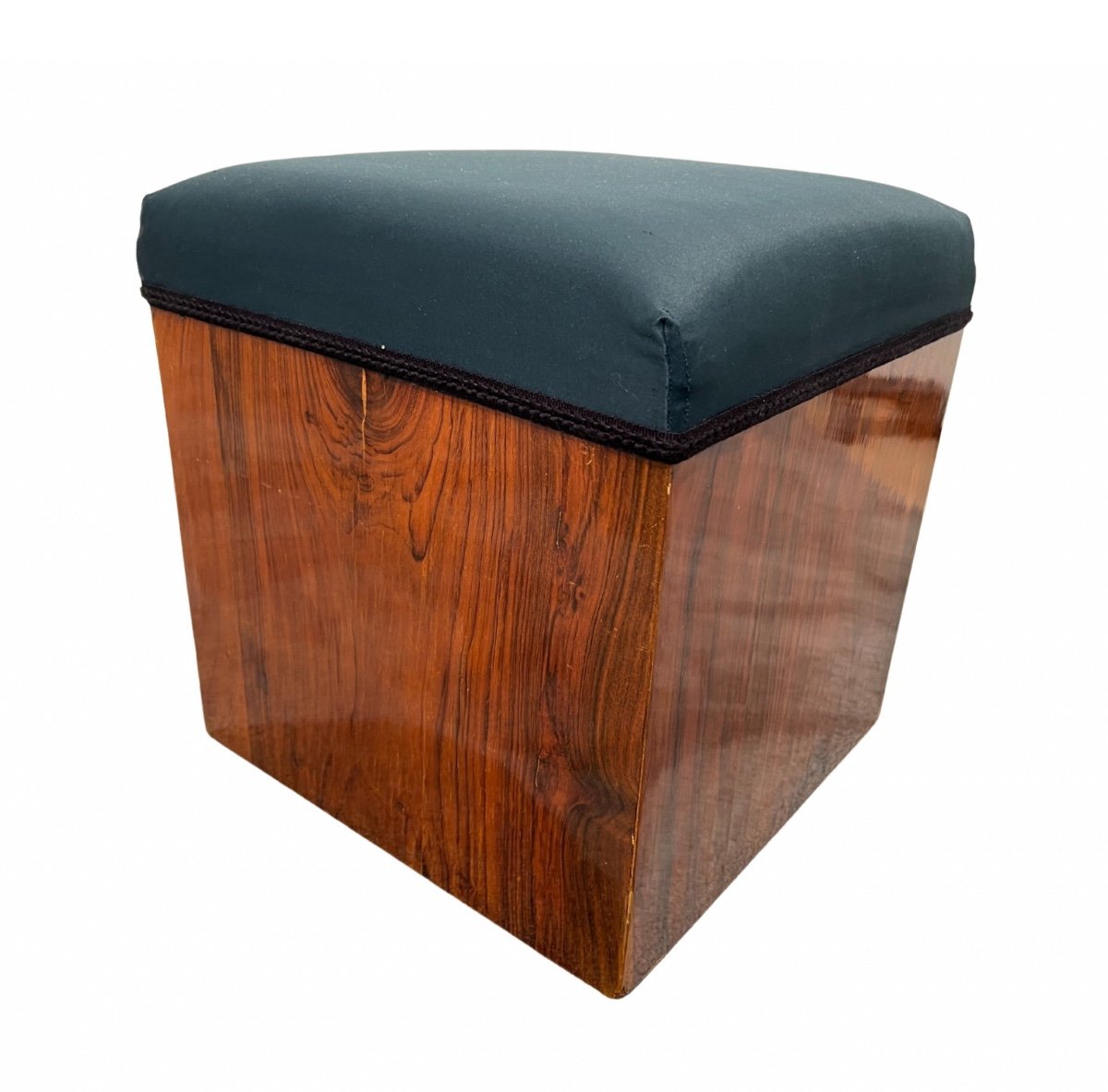 Tabouret Cubique Art Déco, Placage De Noyer, France Vers 1930