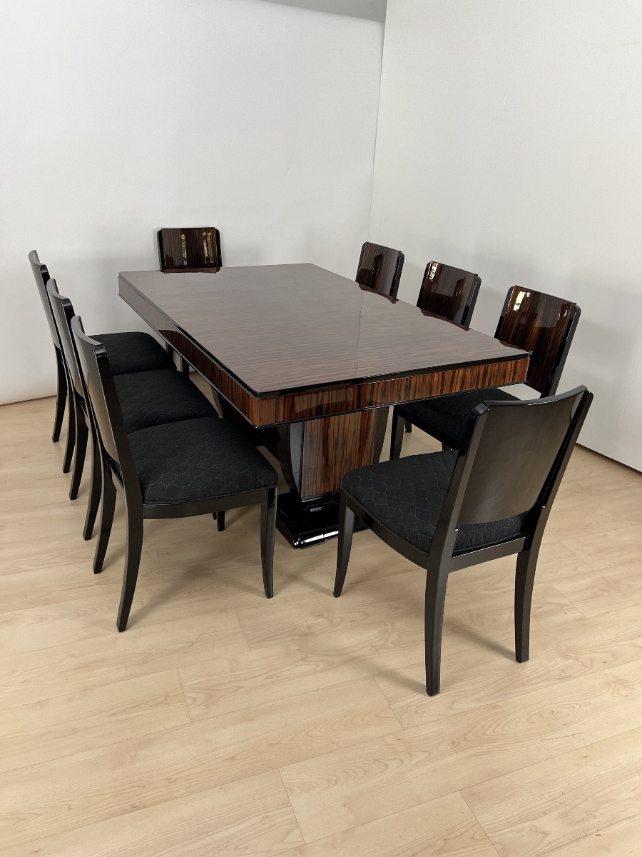 Art Deco Extendable Dining Set With 8 Chairs, Makassar, France Circa 1930-photo-8