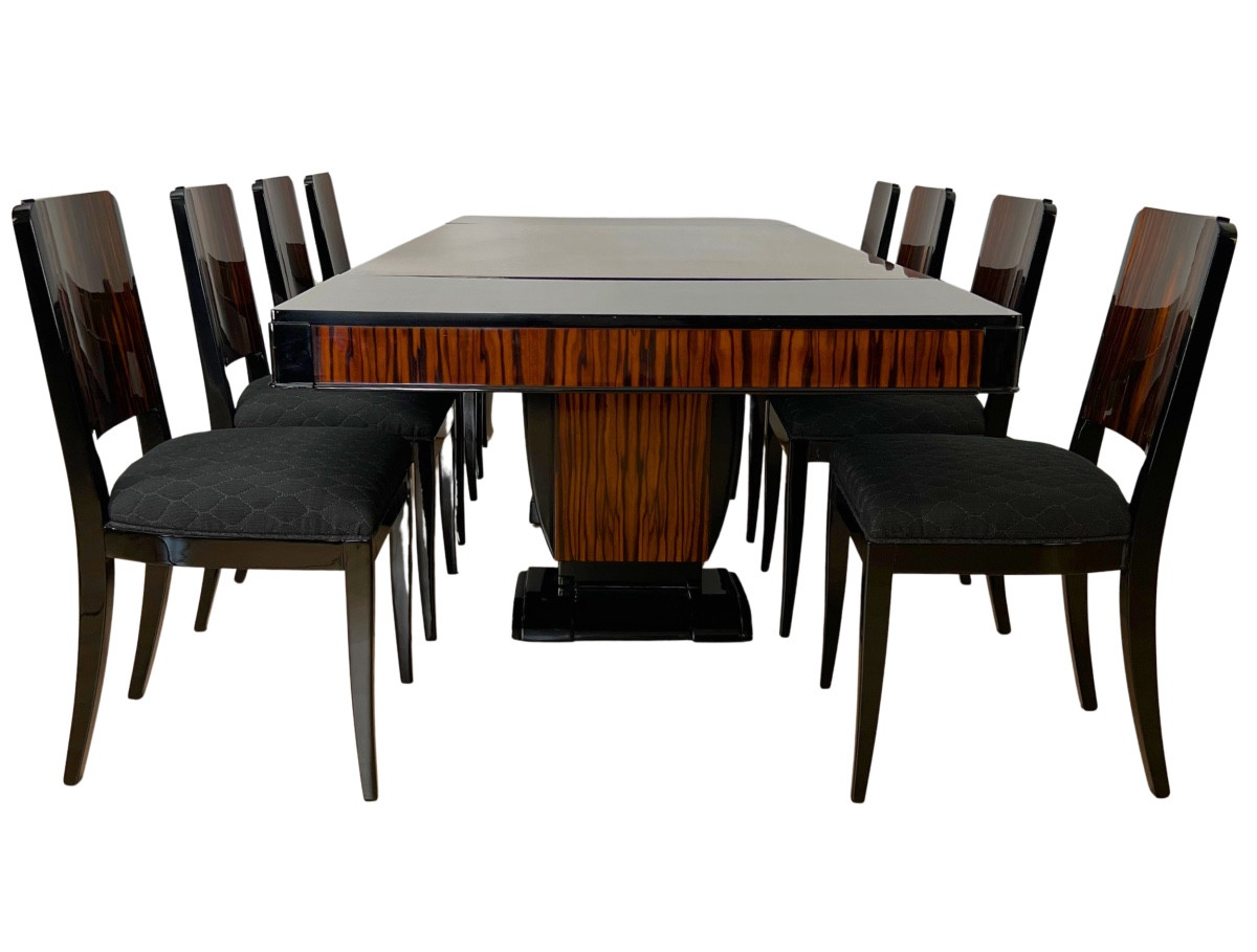 Art Deco Extendable Dining Set With 8 Chairs, Makassar, France Circa 1930