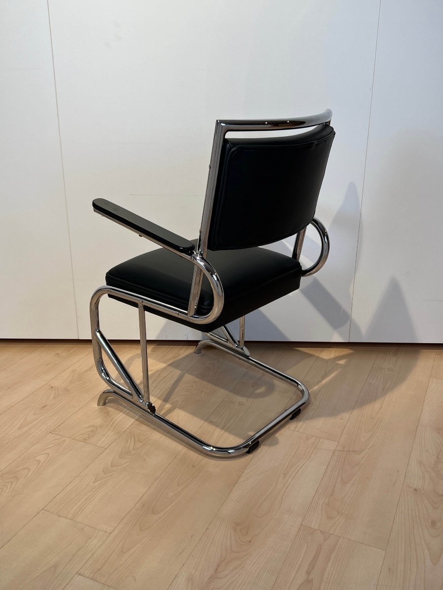 Fauteuil Luge Bauhaus, Acier Tubulaire Chromé, Cuir, Allemagne Circa 1930-photo-3