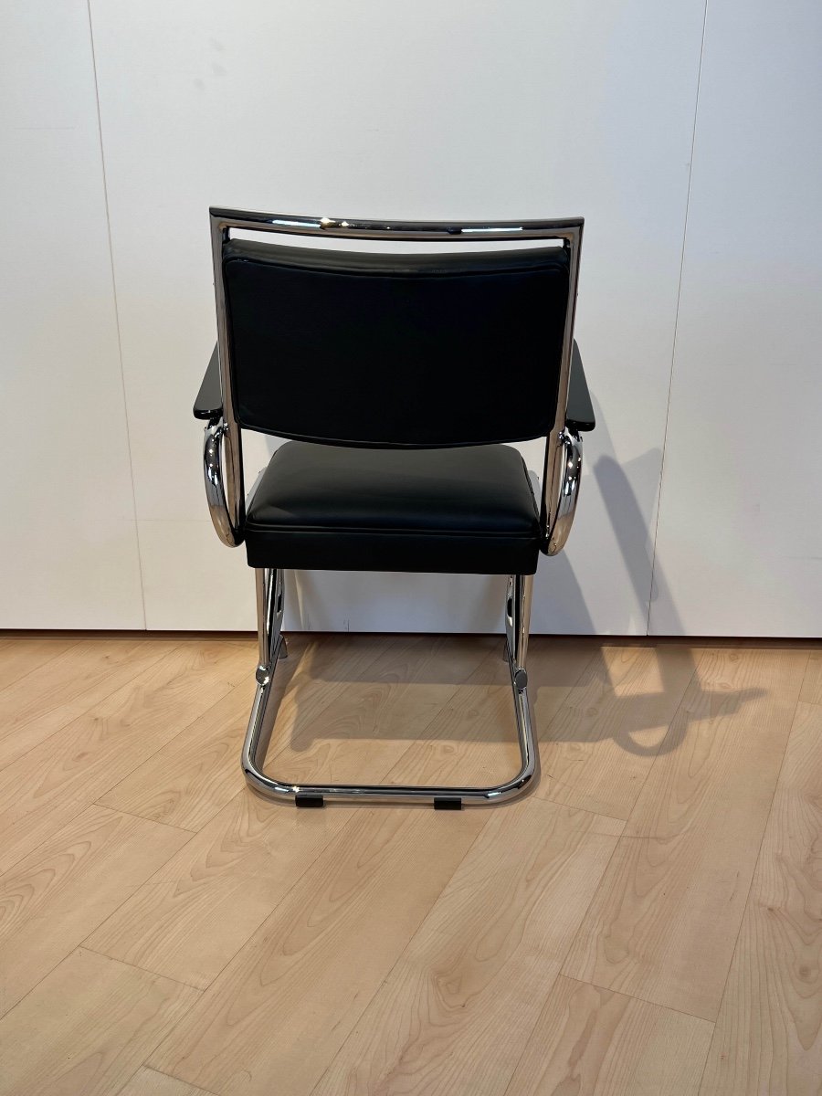 Fauteuil Luge Bauhaus, Acier Tubulaire Chromé, Cuir, Allemagne Circa 1930-photo-2