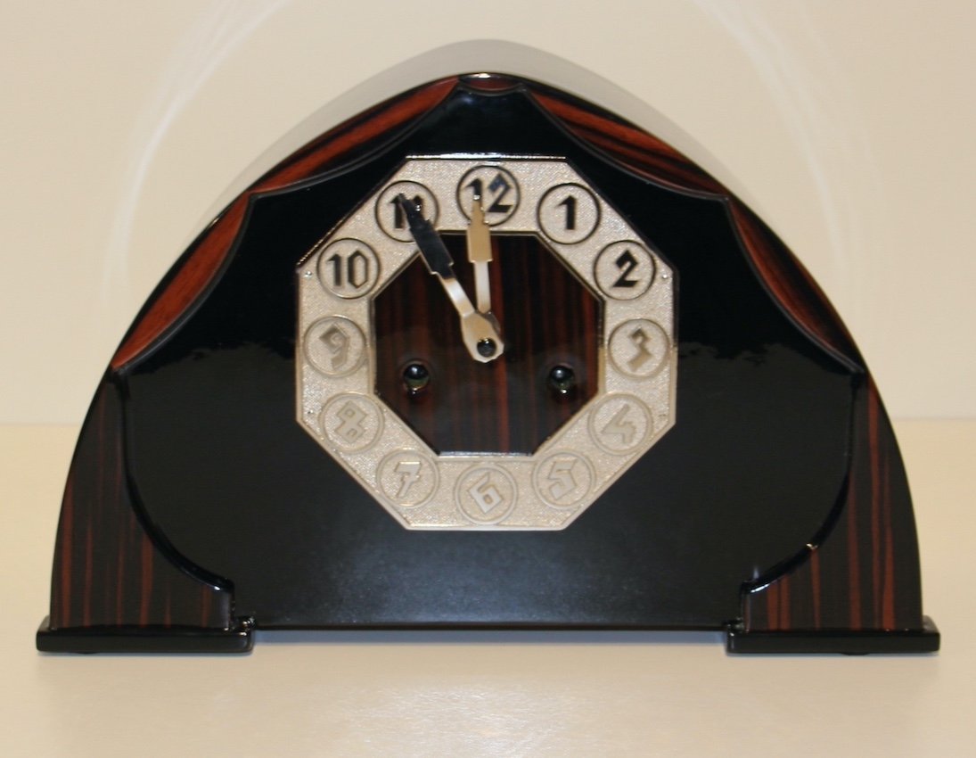 Horloge De Table Art Déco, Makassar Et Nickel, Pays-bas Vers 1925-photo-2