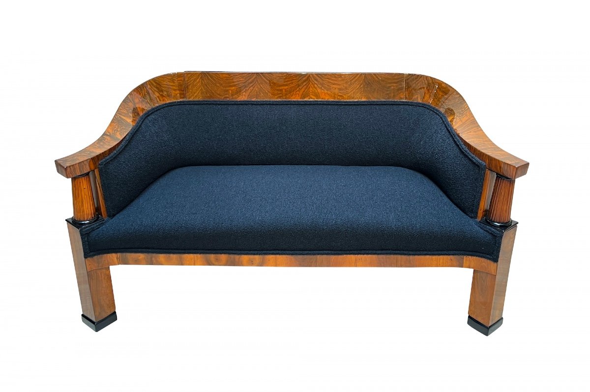 Biedermeier Sofa, Walnut, Teddy Fabric, Vienna, Austria Circa 1825