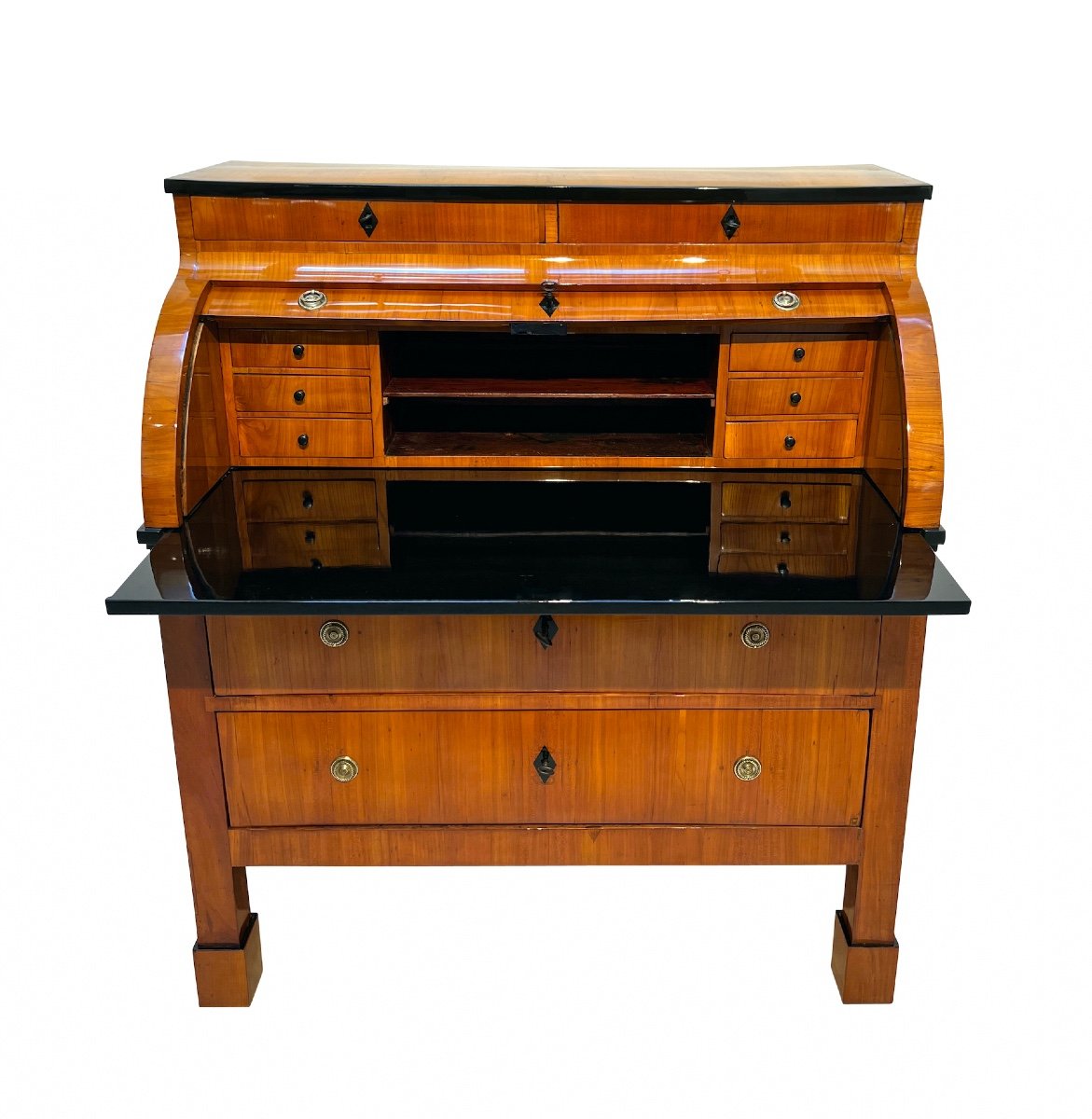 Biedermeier Roll-top Secretaire, Placage De Cerisier, Allemagne Du Sud Vers 1820-photo-3