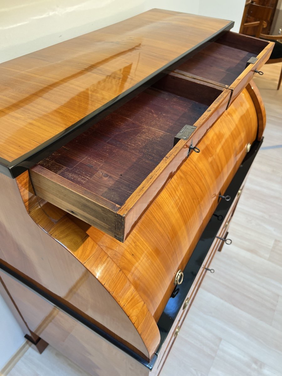 Biedermeier Roll-top Secretaire, Placage De Cerisier, Allemagne Du Sud Vers 1820-photo-8